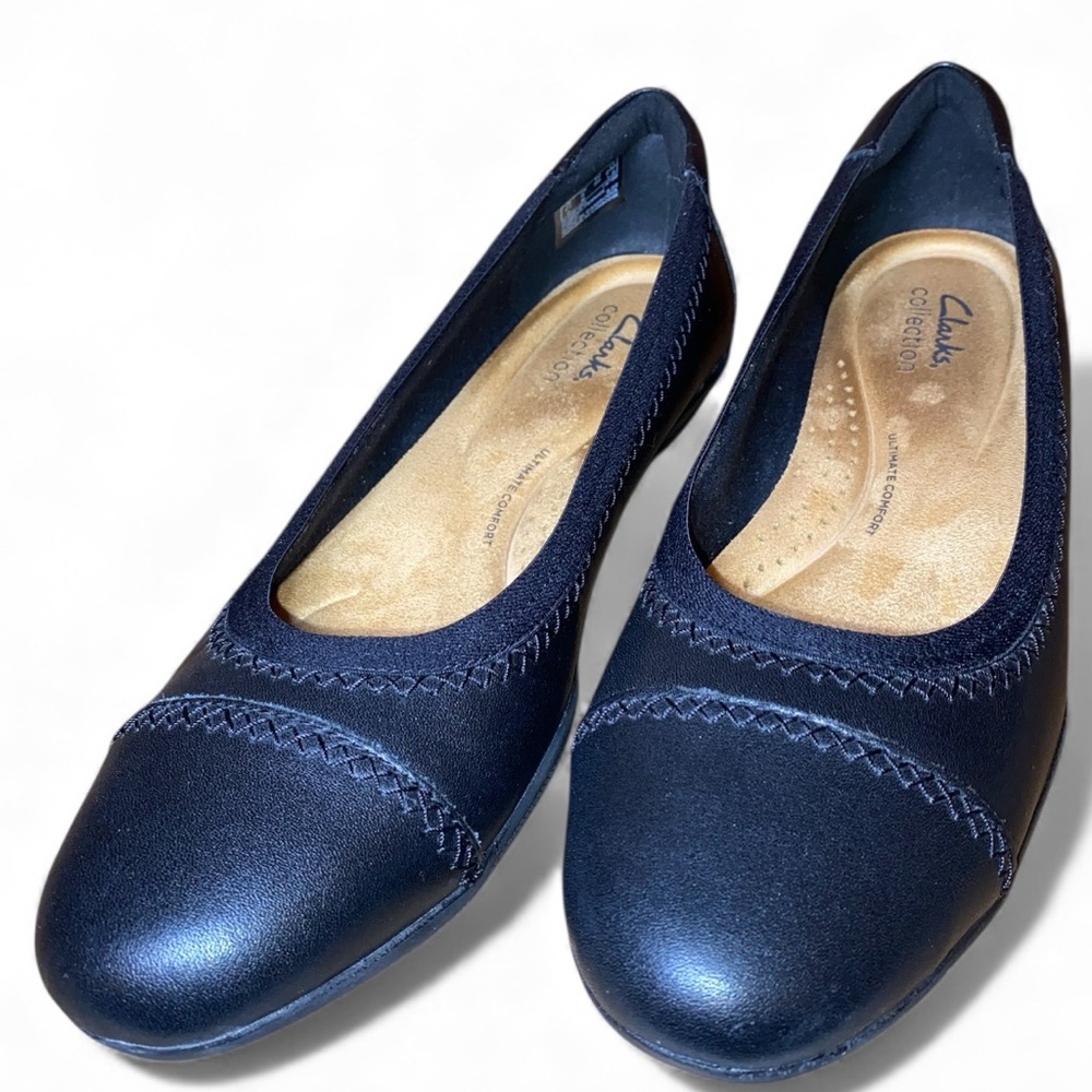 CLARKS SARA BAY Ballet Flats Casual Shoes Leather Slip Ons Size 8 - Picture 2 of 6